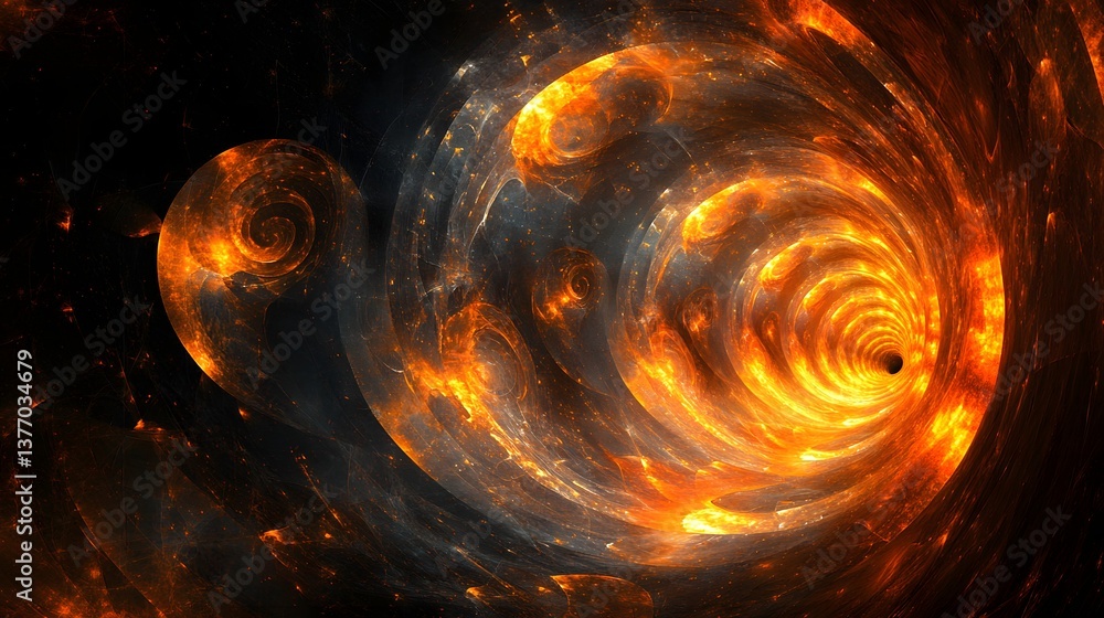 Poster spirally orange and black object creating a striking abstract design for hypnotic visual effects and