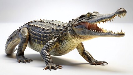Obraz premium Realistic 3D Rendered Crocodile Walking Loop: Alpha Channel, White Background, Perspective View