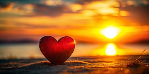 Fototapeta premium Romantic Heart Silhouette Sunset Landscape - Rule of Thirds Composition