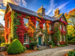 Rustic Fox Hunt Lodge Wallpaper: Architectural Photography of a Charming Country House