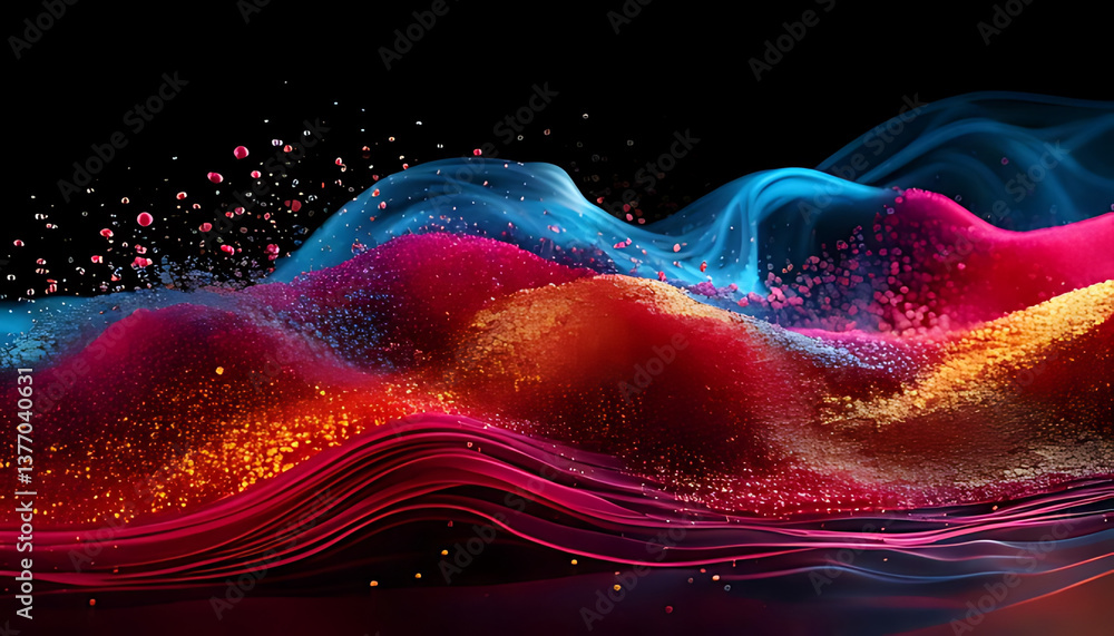 Poster vibrant abstract art dynamic colorful waves in studio environment close-up view