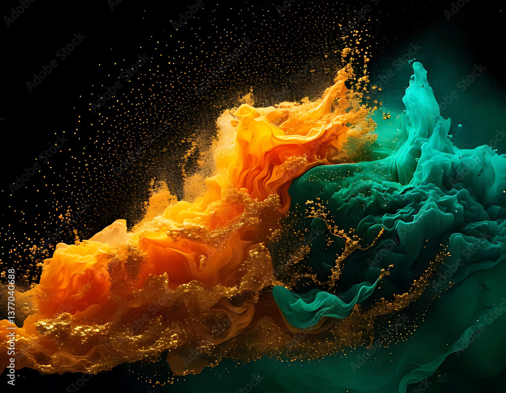 Poster dynamic color burst action abstract art digital composition dark background artistic expression