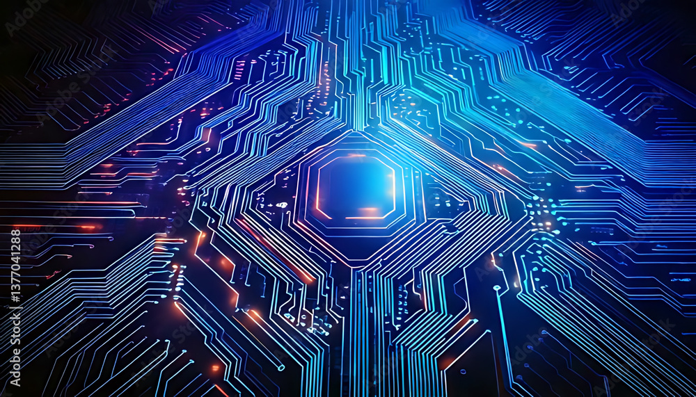 Poster digital circuitry design technology lab abstract illustration futuristic environment close-up view