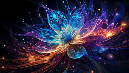 Fototapeta premium Vibrant floral digital art abstract fantasy colorful glow modern design artistic perspective