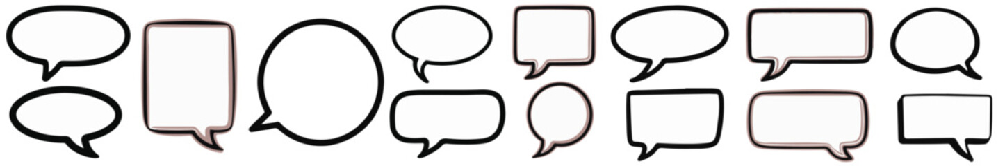 Classic empty comic speech bubbles set, Black outline, Retro dialog boxes, Vintage vector clipart, isolated on white background