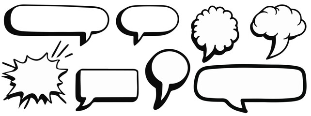 Blank comic speech bubbles set, Minimal design, Retro empty dialog boxes, Vintage vector graphic clipart, isolated on white background