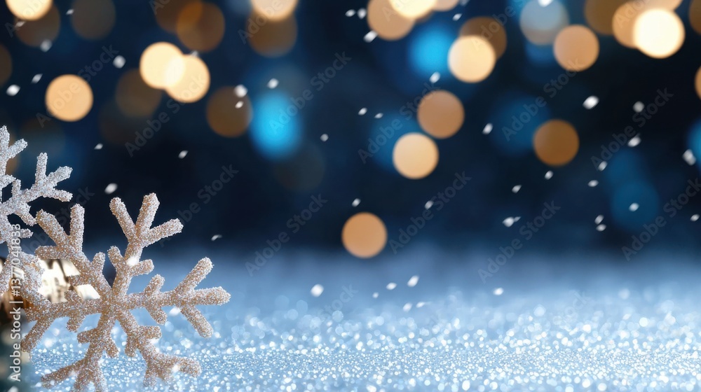 Poster mesmerizing dark blue background with a shimmering, luminous glitter texture and scattered sparkling