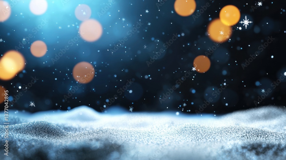 Poster a mesmerizing, moody scene featuring a dark navy blue background with shimmering, glowing glitter an