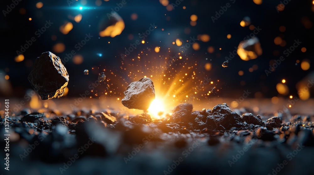 Poster a mesmerizing cosmic vortex of immense power draws in asteroids and space debris creating a spectacu