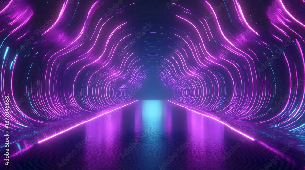 Poster enchanting tunnel illuminated by neon lights creating a hypnotic and futuristic abstract experience 
