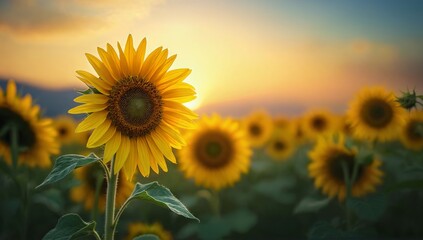 Fototapeta premium Stunning Sunflower Field at Sunrise