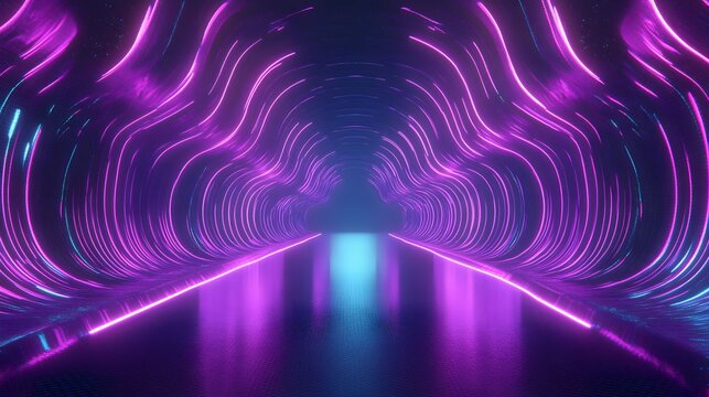 Enchanting tunnel illuminated by neon lights creating a hypnotic and futuristic abstract experience for the viewer