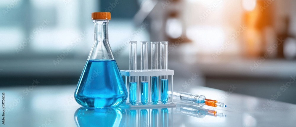 Poster a well-organized and tidy laboratory desk featuring neatly arranged test tubes, indicating a control