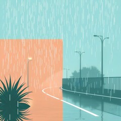 A modern street on a rainy day with pastel tones
Minimal cityscape where raindrops meet silence and calm