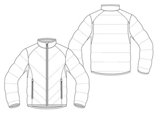 Puffer Jacket Illustration Mock-up Template for Design and Tech Packs Front and Back Views  © 212069668