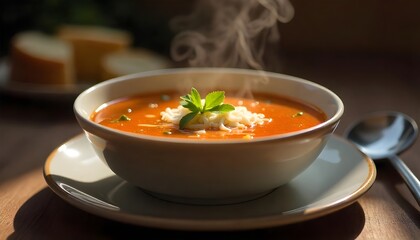 A steaming bowl of soup with a spoon beside it, symbolizing comfort and care from a father