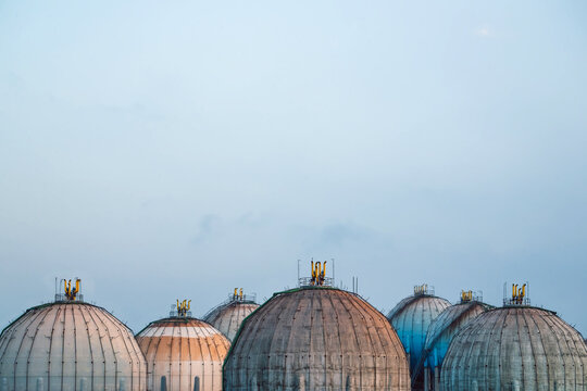 Large spherical gas storage tanks dominating the industrial landscape