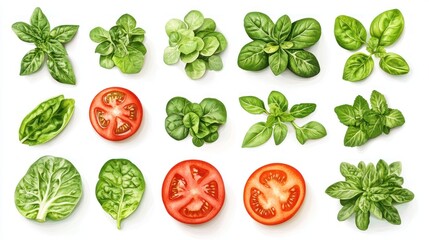 Fresh Herbs, Tomatoes, White Background, Food Photography