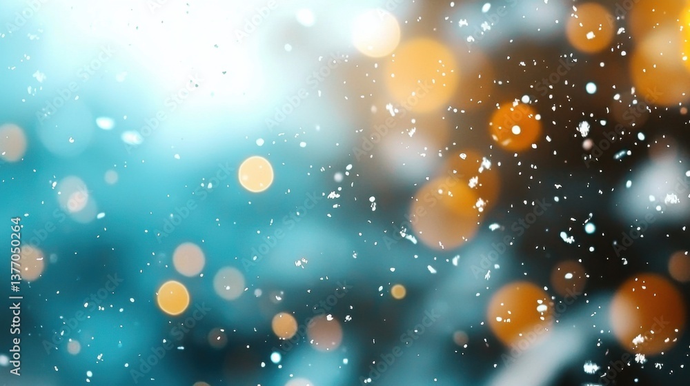 Poster an abstract, minimalist background featuring a captivating array of glowing blue crystals and snowfl
