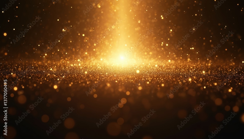 Aufkleber abstract gold light flares shining from top center of dark black backdrop. rays light create mesmeri