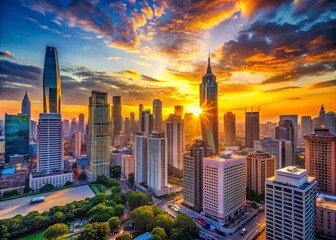 Obraz premium Stunning City Skyline at Dawn, High-Resolution Stock Photo