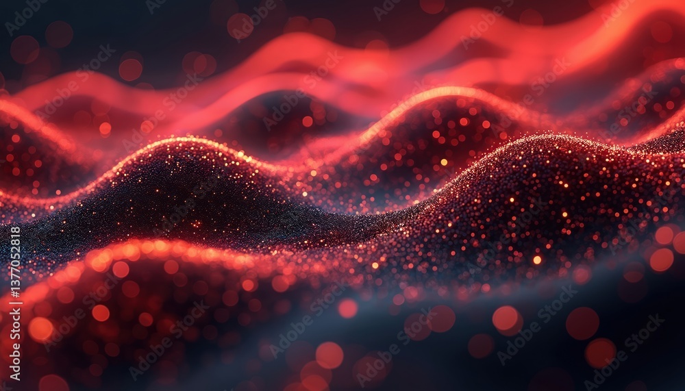 Aufkleber Abstract tech background with red, black gradient design. Digital illustration features fractal wave of energy, motion. Modern design with light, fire elements. Ideal for data visualization, tech,