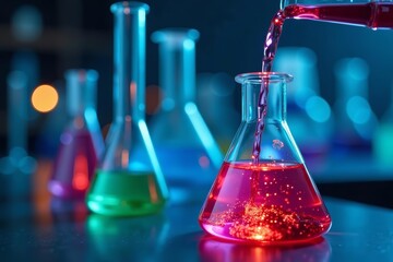 Close-up of chemical reaction in modern science lab equipment, analysis, equipment, experiment
