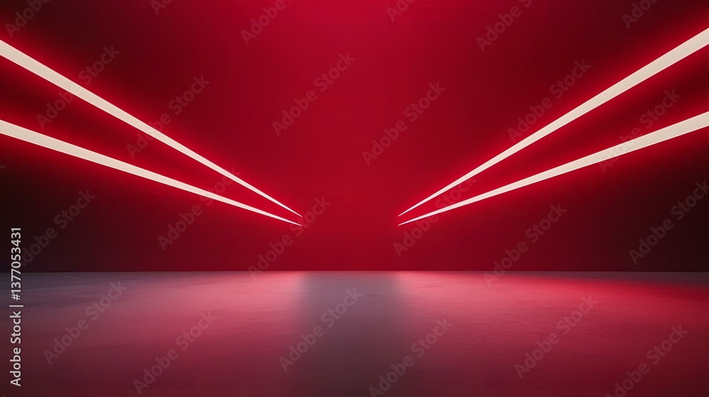 Poster the image contains a red room with two parallel neon lights converging in the center, casting a glow