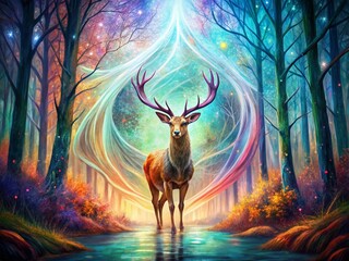 Surreal Abstract Deer Painting, Whimsical Forest Creature Art Print