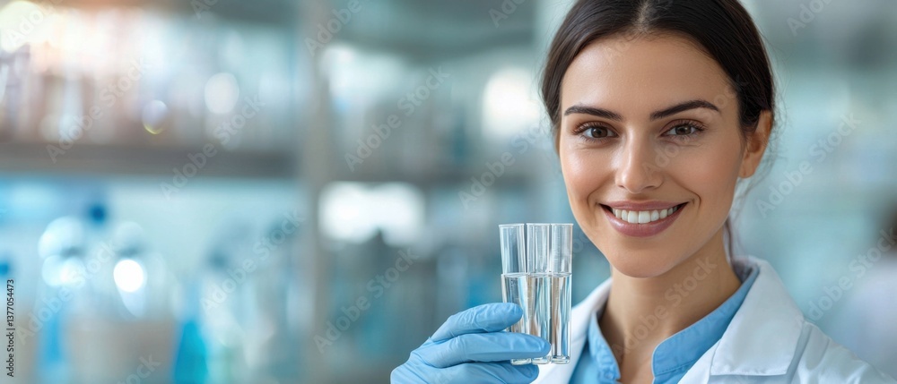 Poster an experimental scientist wearing a lab coat focused intently on handling multiple glass test tubes 