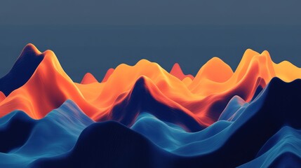 Abstract landscape of vibrant, undulating hills.  A dynamic interplay of warm orange and cool blue colors creates a mesmerizing, 3D terrain effect