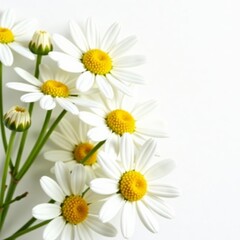 Obraz premium Close-up of delicate chamomile flowers on white background, flowers, isolated