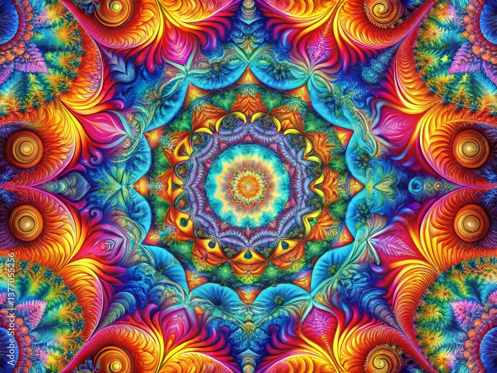 Poster surreal continuous pattern: abstract geometric shapes in vibrant hues