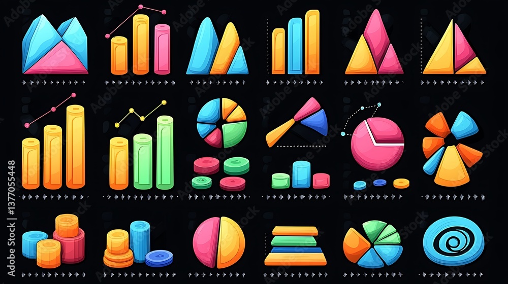 Poster Colorful 3D Charts and Graphs Data Visualization