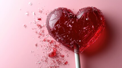 Broken heart candy pink background, love concept