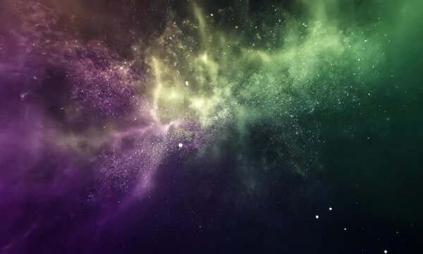 Abstract Galaxy with Star Clusters in Shades of Purple Green and Gold on Black Background for Adobe Stock Photo