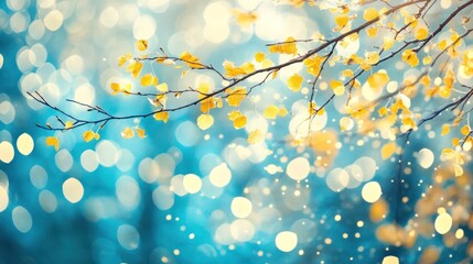 Obraz premium Golden autumn leaves branch, bokeh background, nature scene, seasonal greeting card