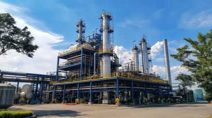 Obraz premium Industrial Chemical Plant Processing, Outdoor, Sunny Day, Refining