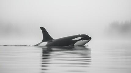 Fototapeta premium Majestic Orca in Misty Fjord