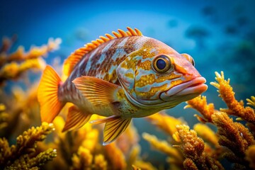 Fototapeta premium Underwater Portrait of a Sargos Fish, Vibrant Colors, Detailed Scales