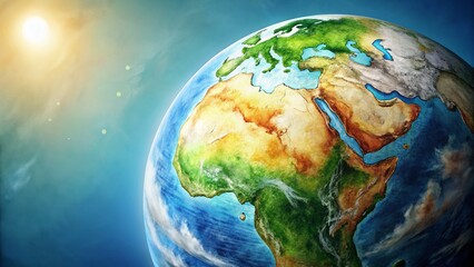 Fototapeta premium Vibrant Earth Drawing with Copy Space - Right Side Composition for Eco Design
