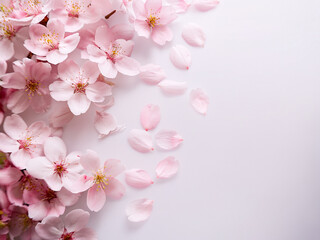 Obraz premium Cherry blossoms and falling petals on white background – 白背景に舞い散る桜の花と花びら Generated Image