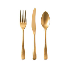 gold metal fork spoon isolated on white background
