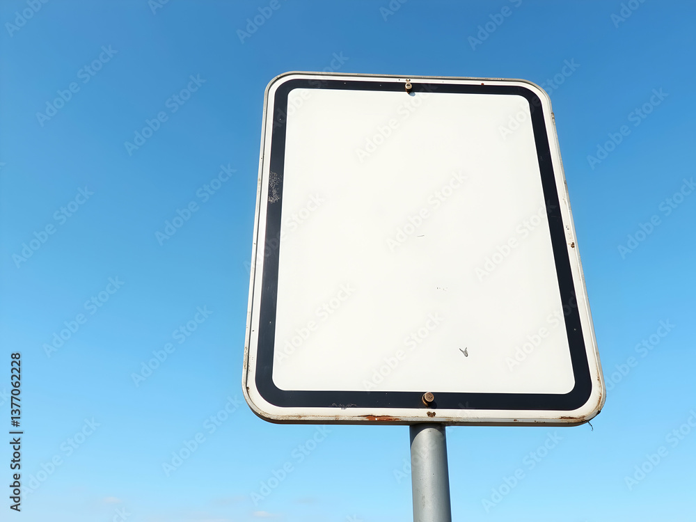 Poster a rectangular and vertically oriented traffic sign against a brilliant blue sky offering copy space 