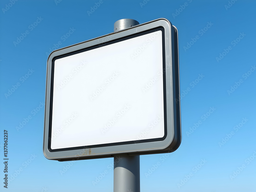 Poster a rectangular vertically-oriented traffic sign with a blank white space underneath a clear blue sky 