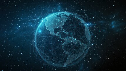 Obraz premium Global network connection, digital earth, space background, futuristic communication, website banner
