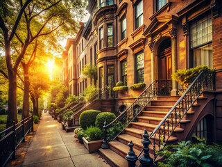 Fototapeta premium Vintage Brownstone New York City - Classic Architecture Photography
