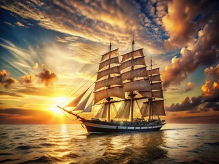 Obraz premium Vintage Clipart Port: Nautical Ship Sailing Retro Style Photo
