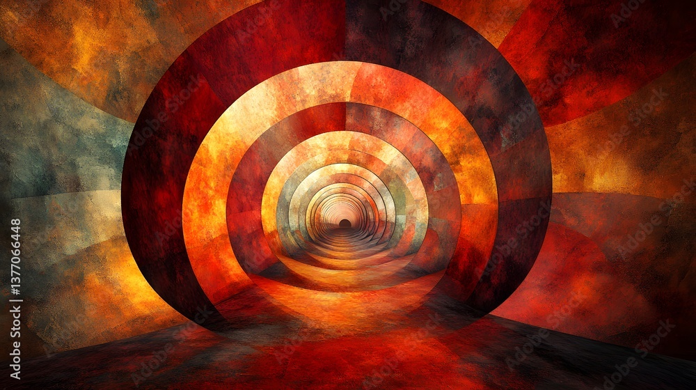 Poster hypnotic abstract tunnel with glowing light at the end creating a dreamlike and enigmatic atmosphere