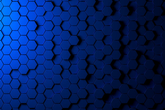 Colorful blue hexagons Abstract 3D Composition 
